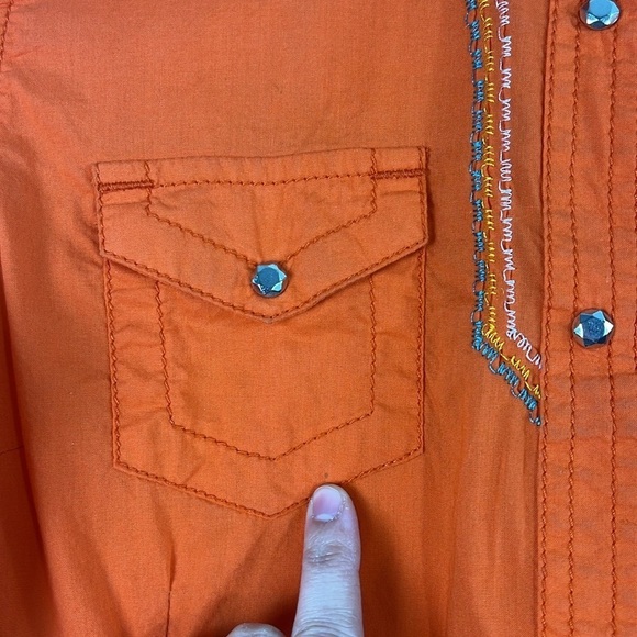 Ariat Embroidered Orange Western Metal Snap Button Long Sleeve Top Size M Womens - Picture 11 of 12